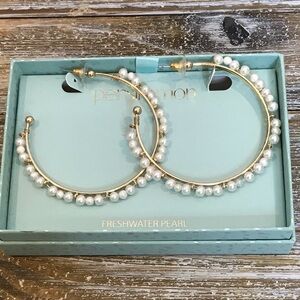 Persimmon Freshwater Pearl Gold Hoop Earrings